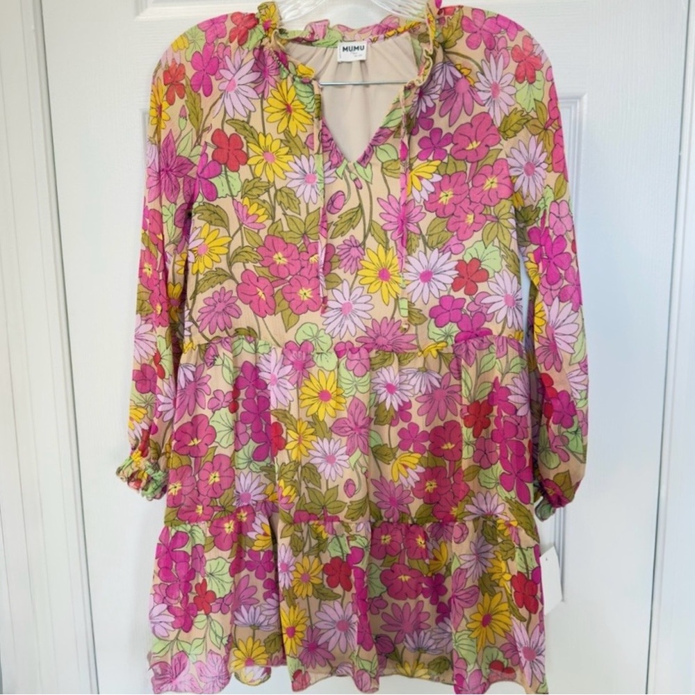 Show Me Your Mumu Little Birdie Dress Pink Floral Long Sleeve Sz 10-12Y Girl NWT
